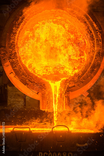 Steel pouring at steel plant
 photo