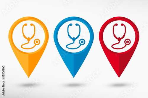 Stethoscope  icon map pointer, vector illustration