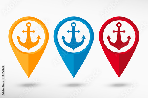 Anchor icon map pointer, vector illustration