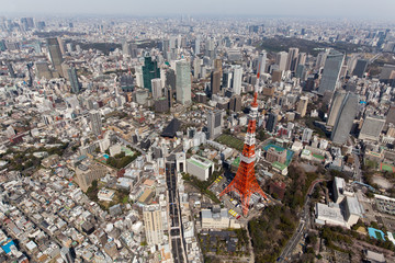 Fototapete Luftbild Tokio Stadtpanorama aus der Luft  © northsan