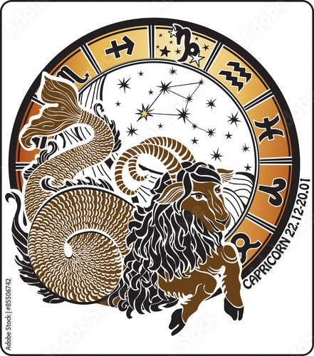 Capricorn and the zodiac sign on a white background.Horoscope ci