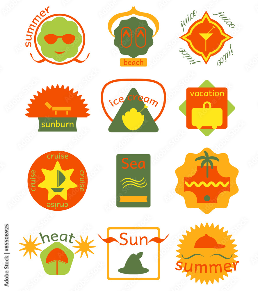 Set of summer retro  badges, ribbons and labels hipster