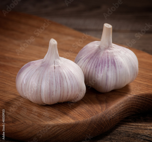 Fresh garlic on a cutting board