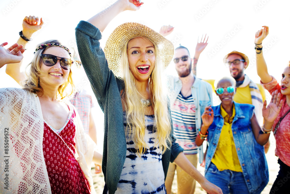 Teenagers Friends Beach Party Happiness Concept Teenagers Friends Beach Party Happiness Concept