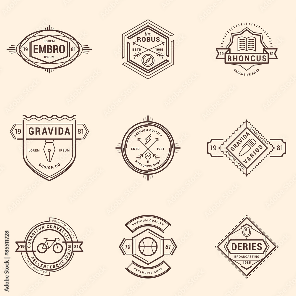 Set of Hipster Vintage Labels, Logotypes, Badges. Thin Line Design Template