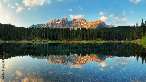 Bilde på lerret Alps lake landscape with forrest mountain, Lago di Carezza - Dol