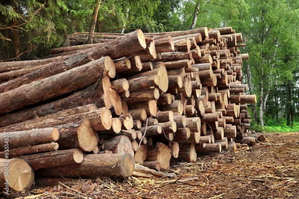 Woodpile From Sawn Pine And Spruce Logs For Forestry Industry Woodpile From Sawn Pine And Spruce Logs For Forestry Industry
