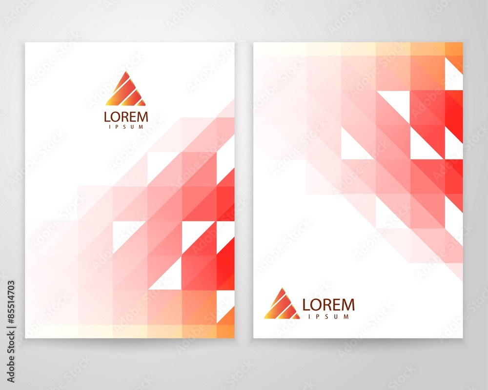 Red abstract triangle brochure flyer in A4 size. Trendy business concept with logo design. Creative vector illustration.