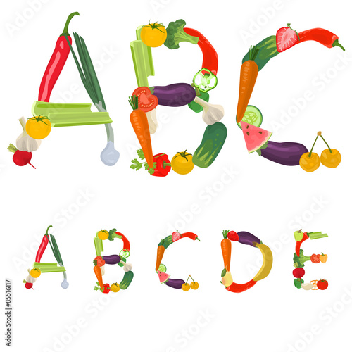 Alphabet made of fruits and vegetables