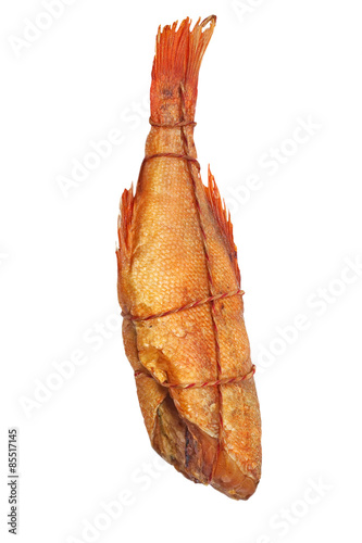 Smoked sea perch taken closeup.Isolated. photo