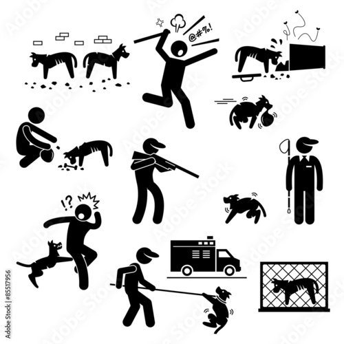 Stray Dog Problem Issue Stick Figure Pictogram Icons