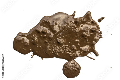 Cuadro en lienzo Splattered mud with drip pattern on a white background