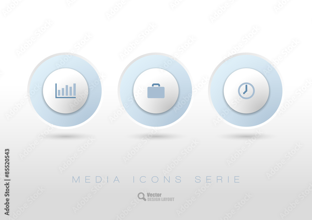 Rounded buttons with business icons and symbols.