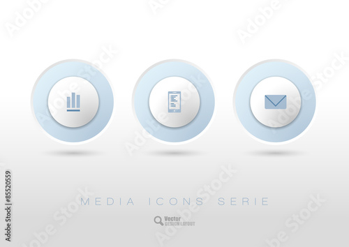 Rounded buttons with business icons and symbols.