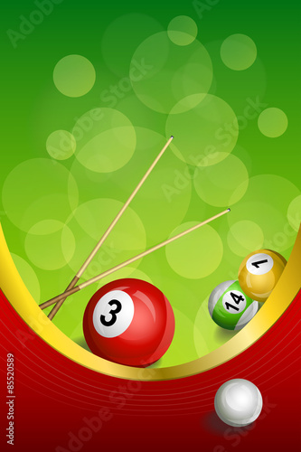 Background green billiards pool cue red ball frame vertical gold ribbon 