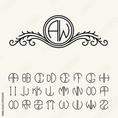 Set  template letters to create monograms of two letters 