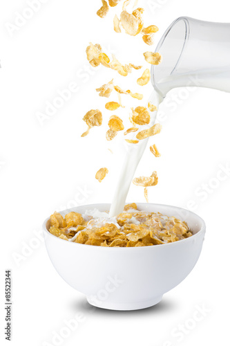 Milk Pour Into Bowl of Corn Flakes
