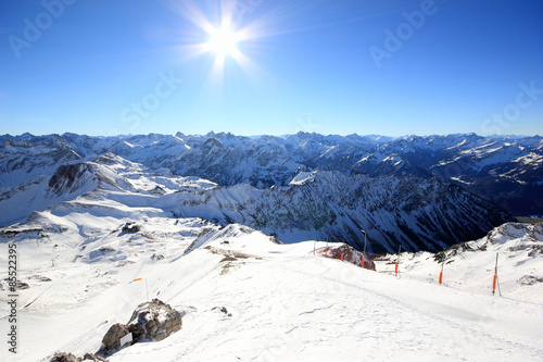 The Nebelhorn Mountain in winter. Alps, Germany.  photo
