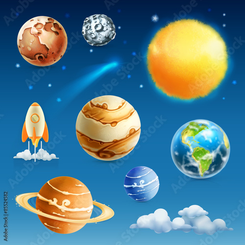 Space and planet, vector icon set