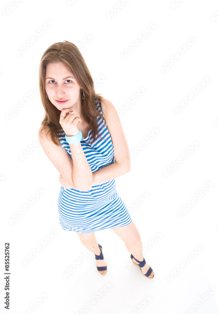 Top view of a Positive business woman smiling over white backgro