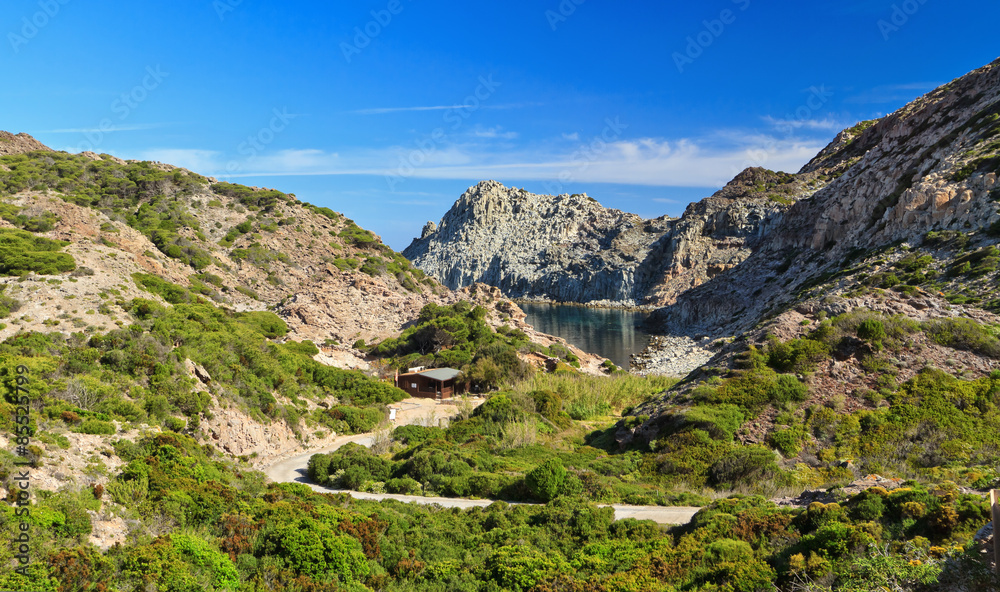 Calafico bay in San Pietro isle, Sardinia, Italy
