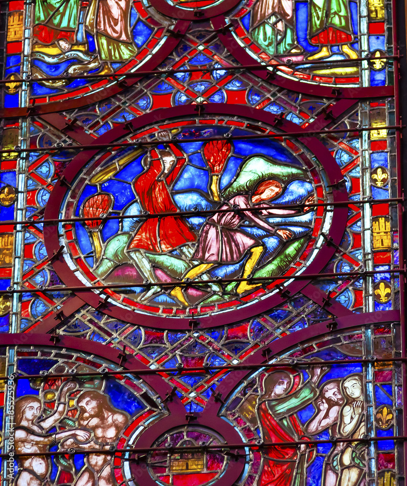 Cain Abel Adam Eve Stained Glass Sainte Chapelle Paris France