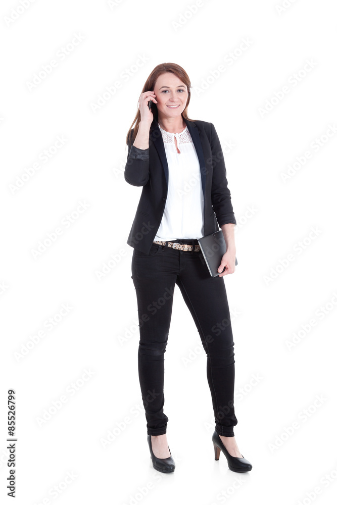 Business Frau telefoniert mit Kunden Porträt Business Frau telefoniert mit Kunden Porträt