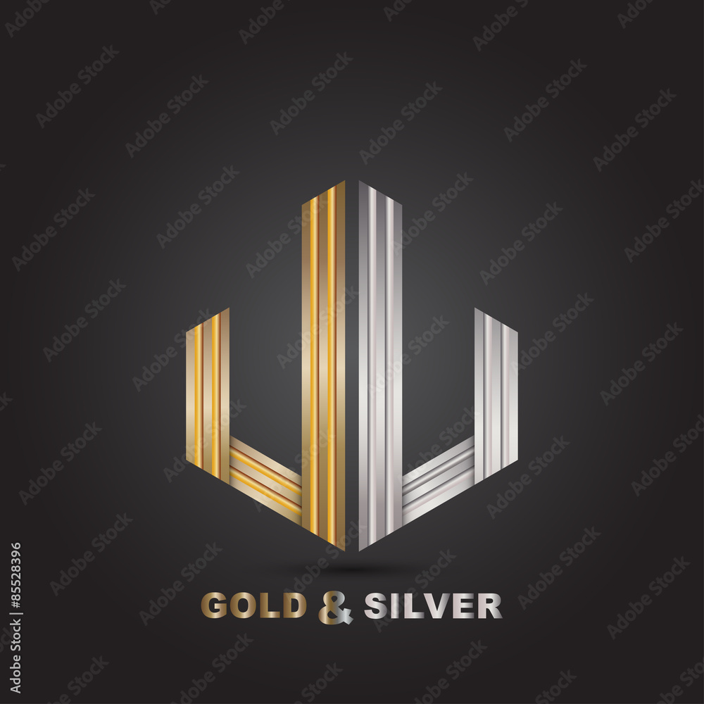 Abstract real estate logo design template. Metal symbol icon. Corporate company emblem luxury style. Abstract real estate logo design template. Metal symbol icon. Corporate company emblem luxury style.