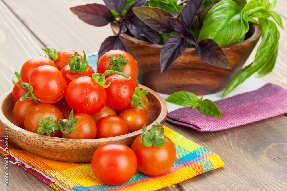 Fresh farmers tomatoes and basil Fresh farmers tomatoes and basil