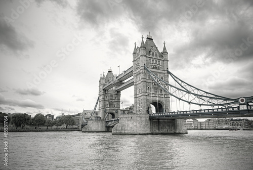 Famous Tower Bridge in black and white, London, England, United Kingdom