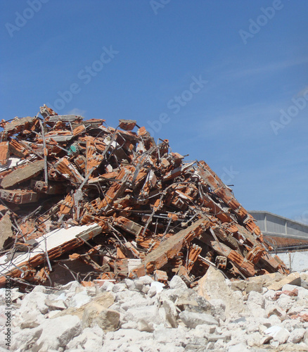 heap of brick and stone rubble on a demolition site