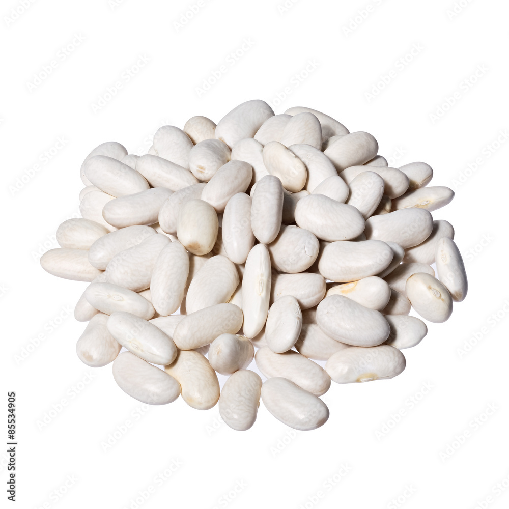 White kidney beans top view close up isolated on white backgroun White kidney beans top view close up isolated on white backgroun