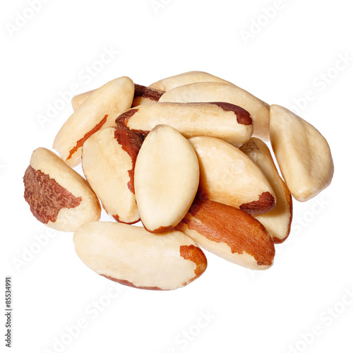 Brazil nuts on white background close-up.