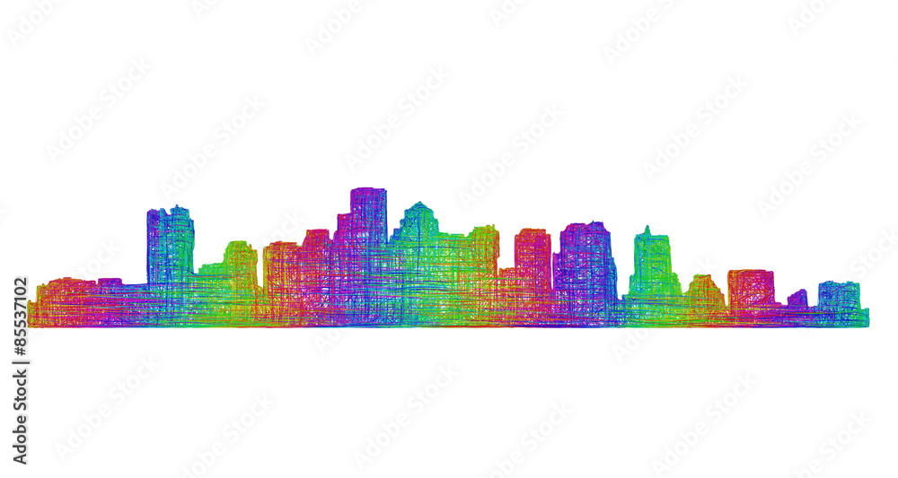 Boston city skyline silhouette - multicolor line art