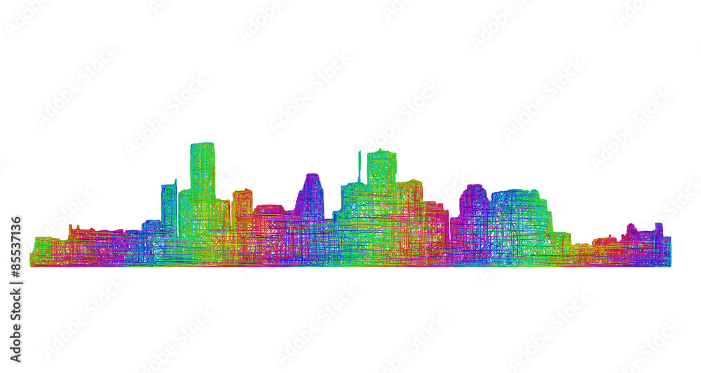 Houston city skyline silhouette - multicolor line art