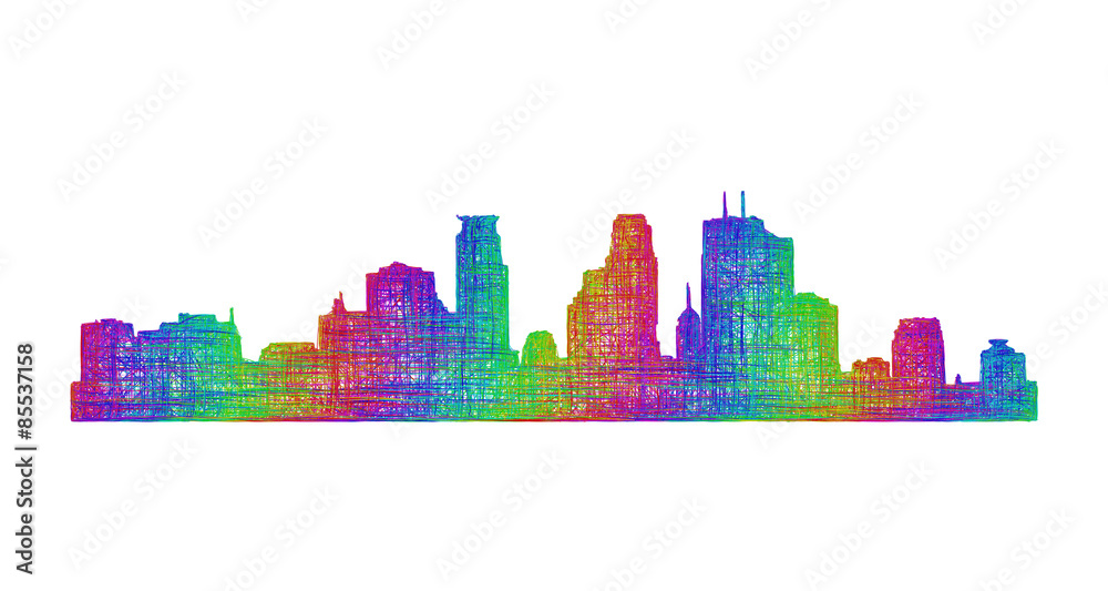 Minneapolis city skyline silhouette - multicolor line art