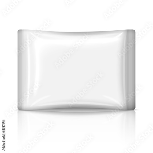 Blank flat plastic sachet isolated on white background with