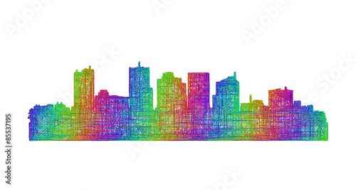 Phoenix city skyline silhouette - multicolor line art
