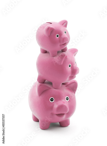 Stack of pink piggy banks 