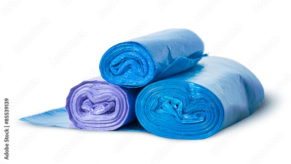 Three rolls of plastic garbage bags rotated Three rolls of plastic garbage bags rotated