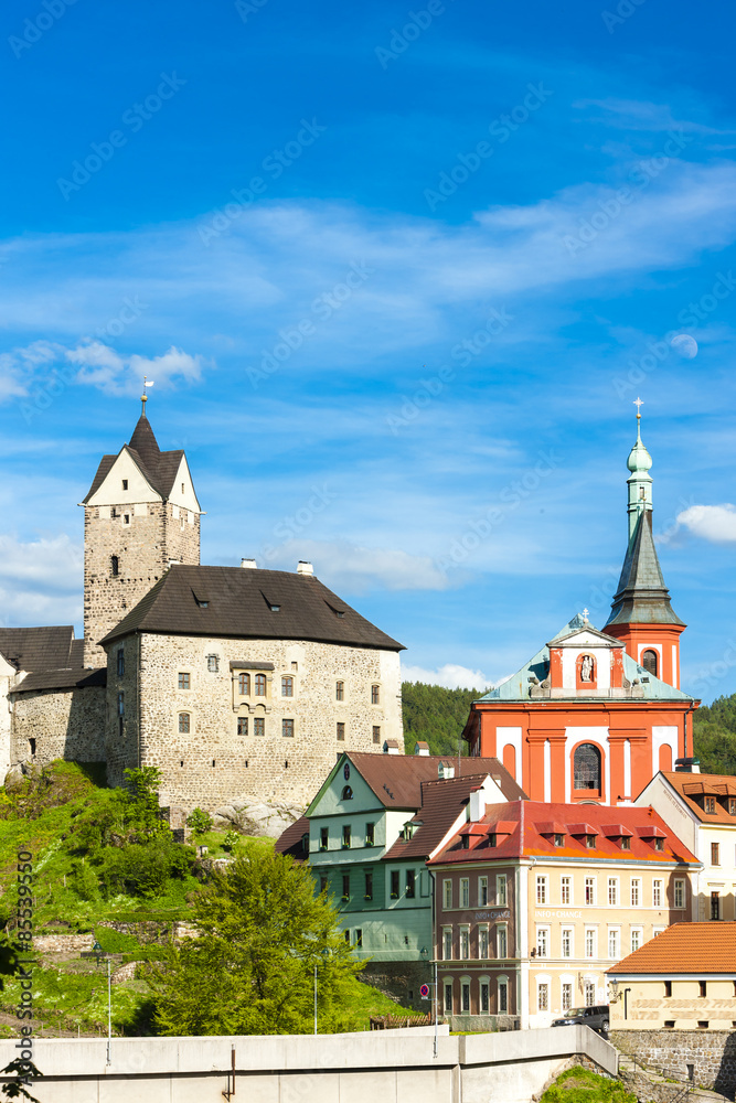 Loket Castle with town, Czech Republic