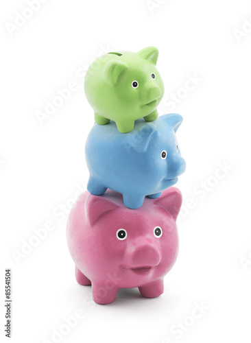Stack of colorful piggy banks 