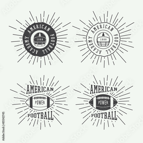 Set of vintage rugby and american football labels, emblems and logo. Vector illustration