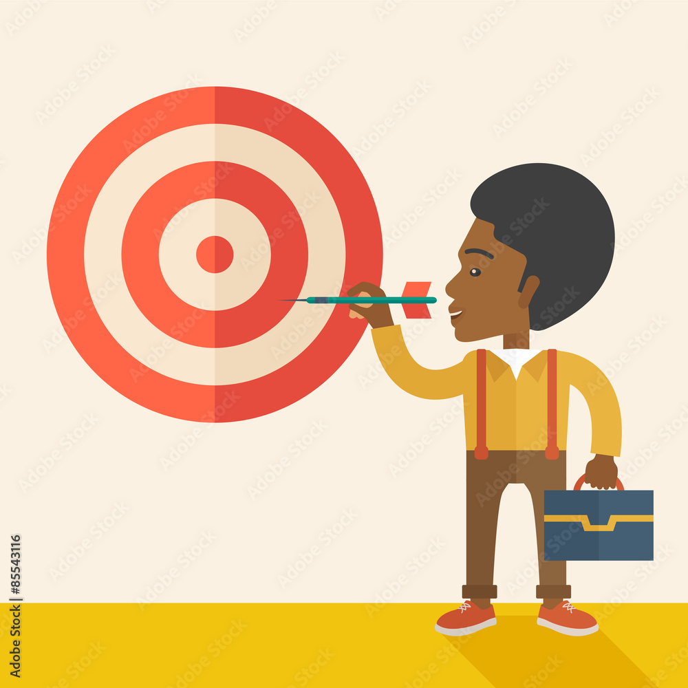 Working black man holding a target arrow 