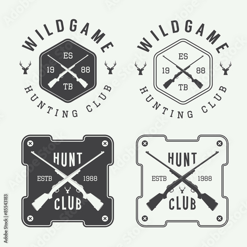 Set of vintage hunting labels, logo, badge and design elements. Vector illustration