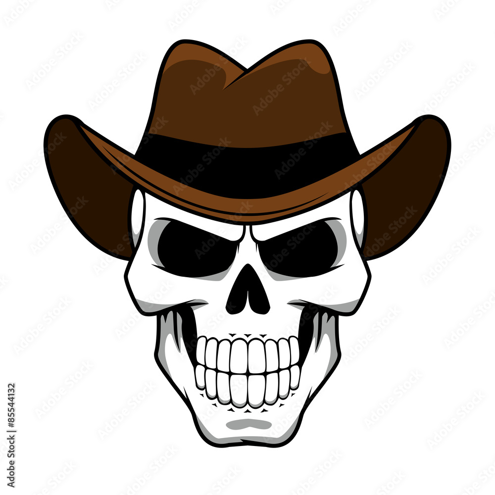Cowboy skull character with brown felt hat Cowboy skull character with brown felt hat