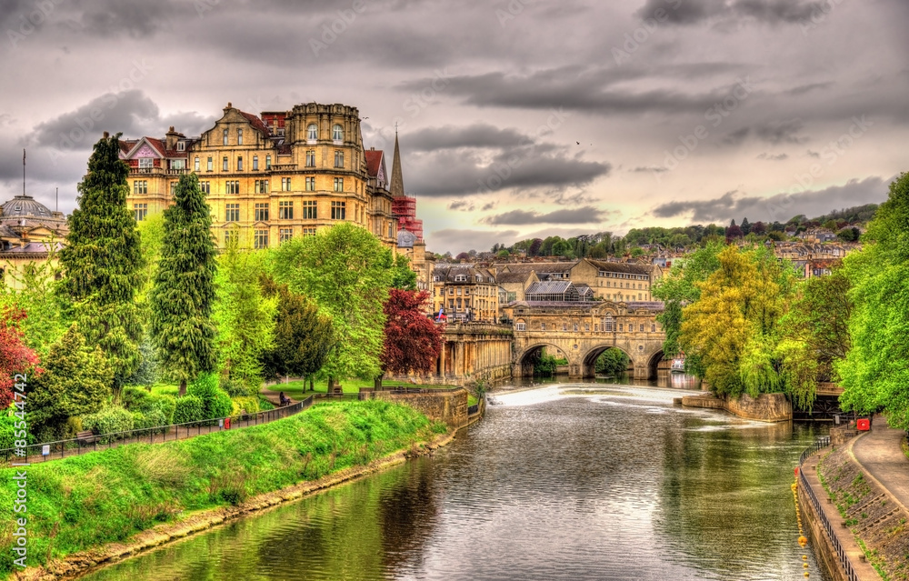 View of Bath town over the River Avon - England