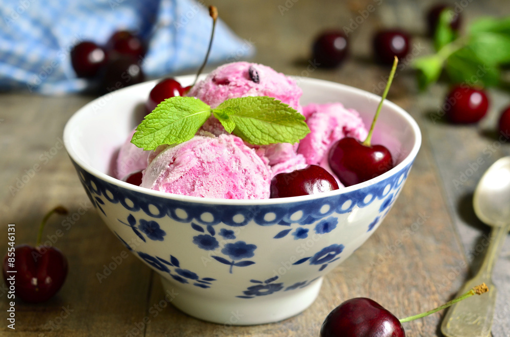Homemade cherry ice cream. Homemade cherry ice cream.