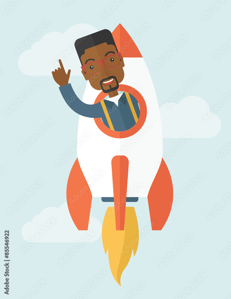 Black young guy inside the rocket.