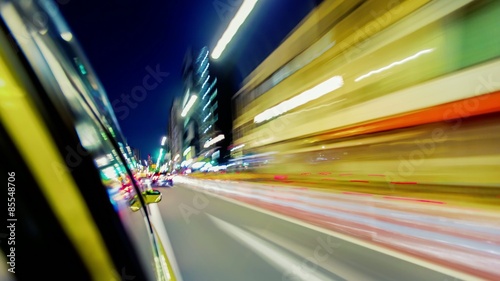 Point of view time-lapse (hyperlapse)  through the city at night by car. Tokyo, Japan
